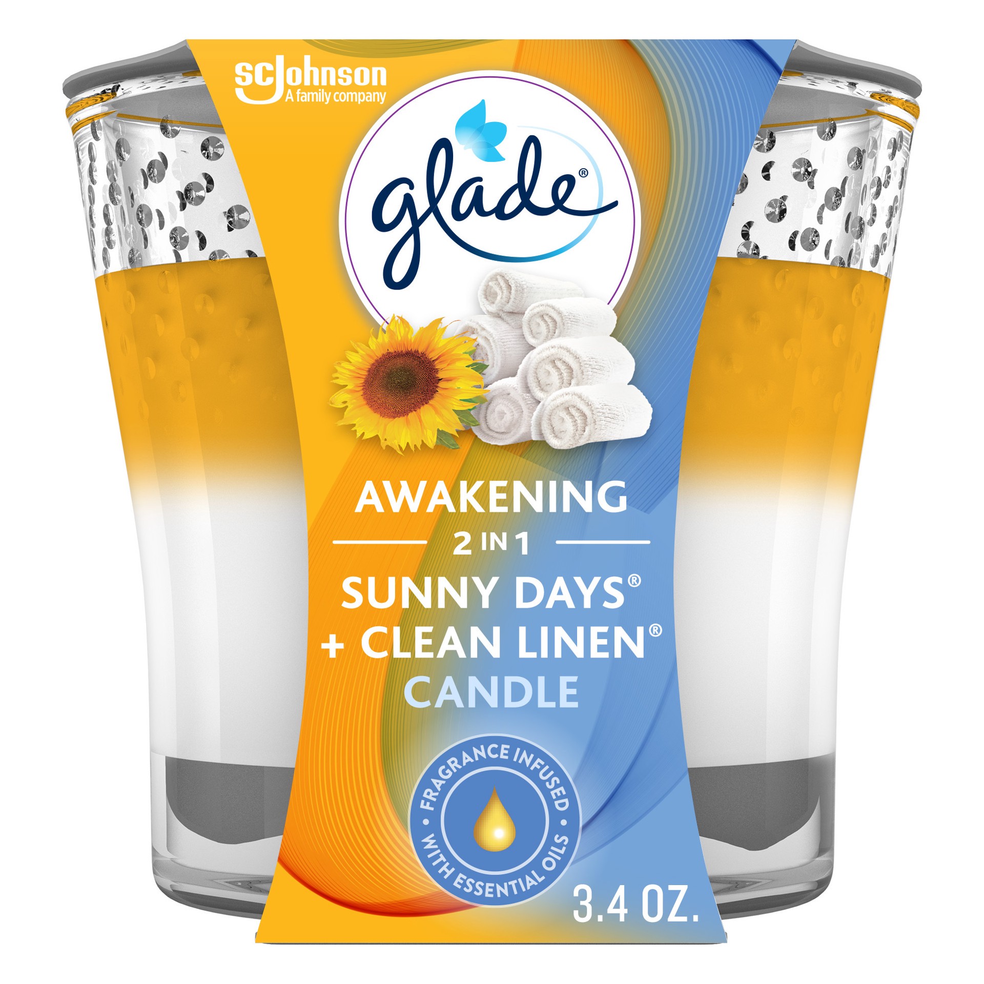 slide 5 of 5, Glade 2in1 Jar Candle Air Freshener, Clean Linen & Sunny Days, 3.4 oz, 3.4 oz