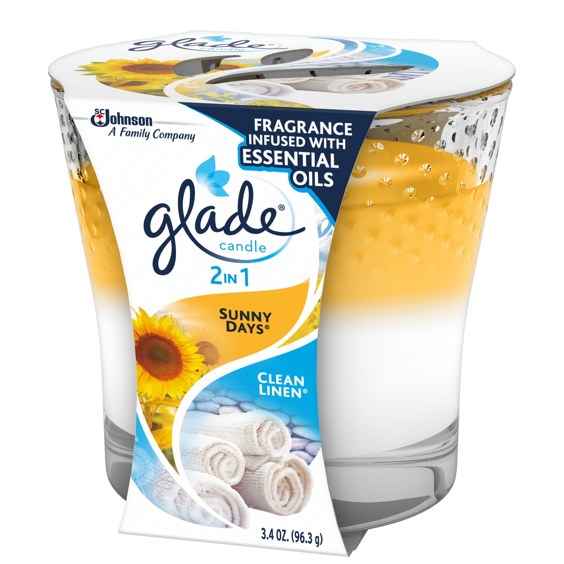 slide 4 of 5, Glade 2in1 Jar Candle Air Freshener, Clean Linen & Sunny Days, 3.4 oz, 3.4 oz