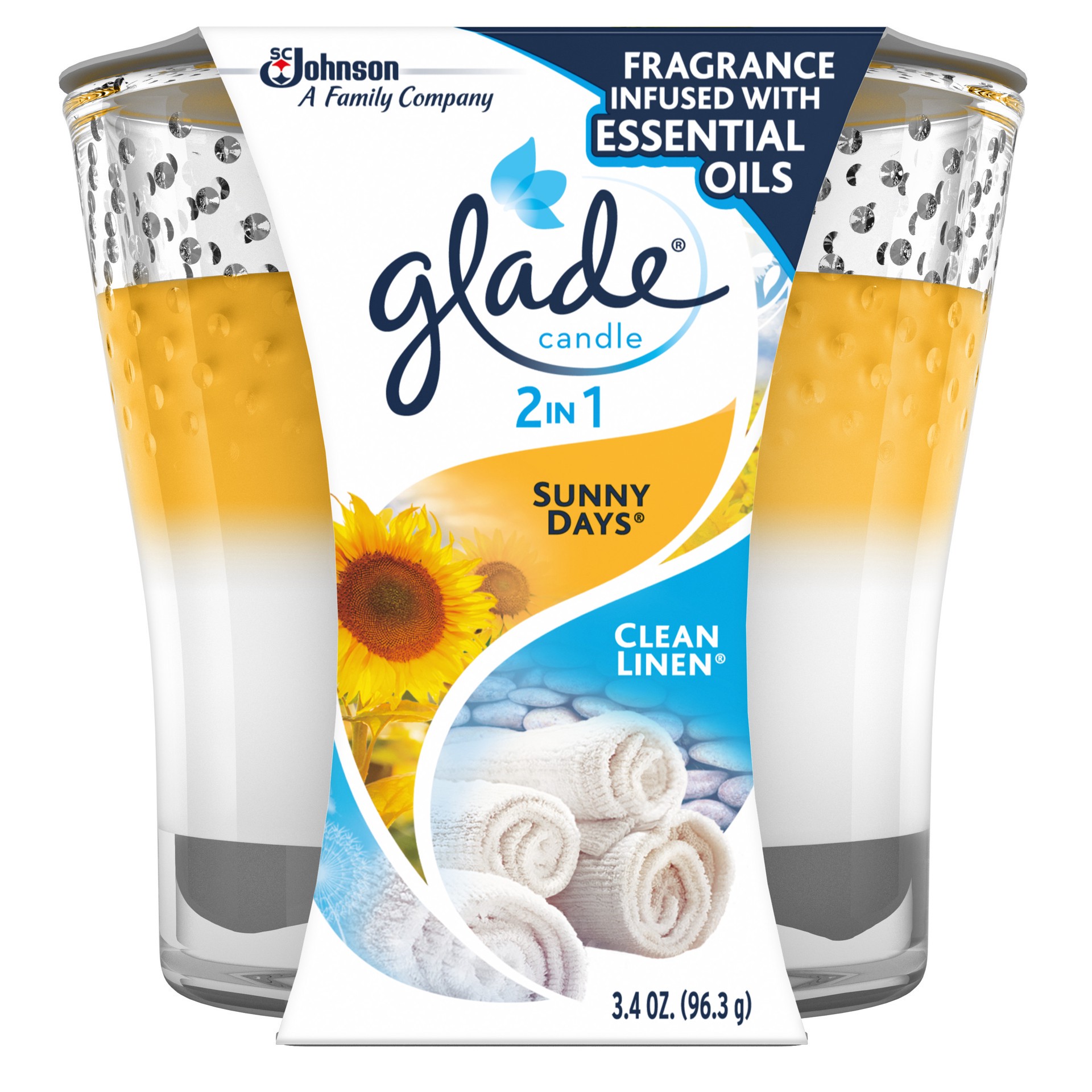 slide 1 of 5, Glade 2in1 Jar Candle Air Freshener, Clean Linen & Sunny Days, 3.4 oz, 3.4 oz