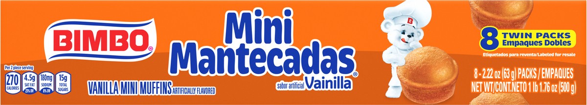 slide 4 of 7, Bimbo Mini Mantecadas Vanilla Muffins, 8 twin packs, Soft Mini Muffins, 17.76 oz Tray, 8 ct; 16.96 oz