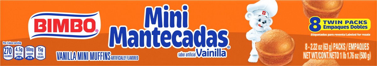 slide 2 of 7, Bimbo Mini Mantecadas Vanilla Muffins, 8 twin packs, Soft Mini Muffins, 17.76 oz Tray, 8 ct; 16.96 oz