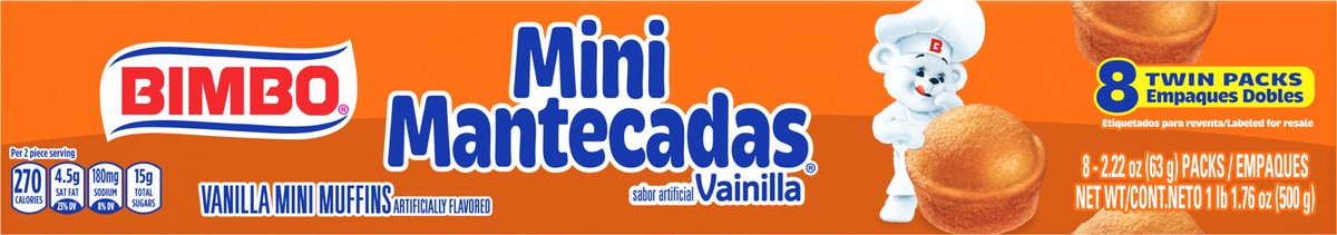 slide 4 of 7, Bimbo Mini Mantecadas Vanilla Muffins, 8 twin packs, Mini Muffins, 17.64 oz Tray, 8 ct; 16.96 oz