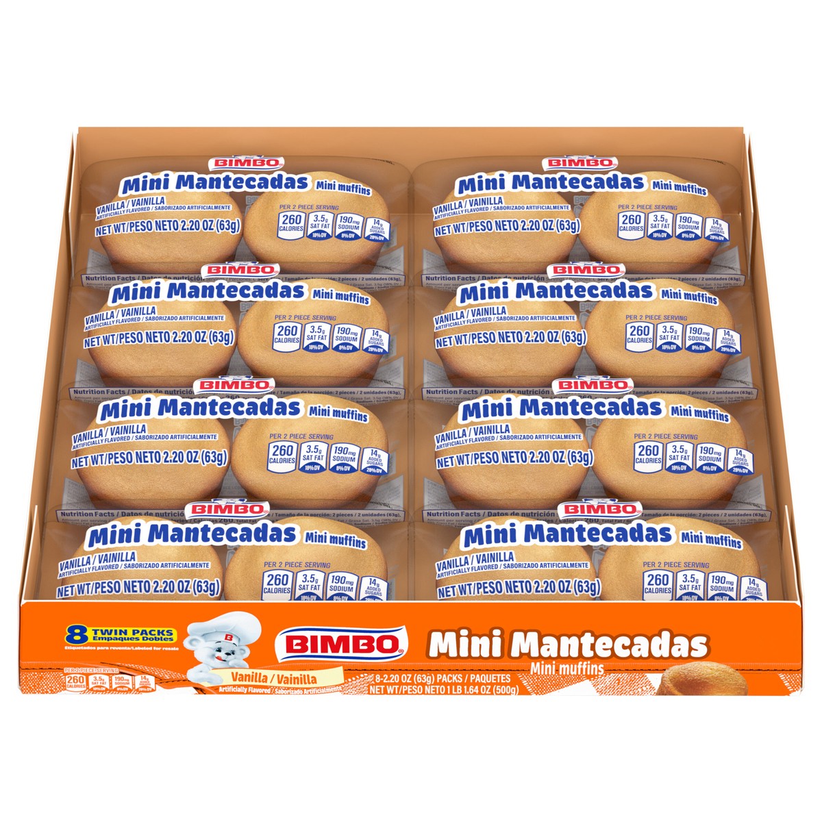 slide 1 of 7, Bimbo Mini Mantecadas Vanilla (Club Pack) Mini Muffins, 8 twin packs, 17.64 oz, 8 ct