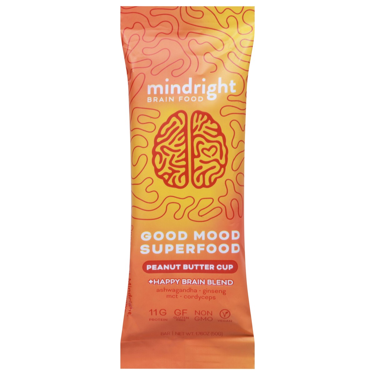 slide 1 of 1, Mindright Nootropic-infused Peanut Butter Cup Protein Bar, 1.76 oz