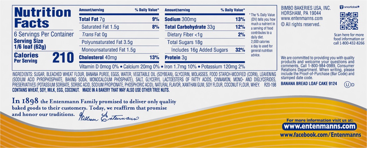 slide 2 of 7, Entenmann's Ent Banana Bread Loaf Cake, 13 oz