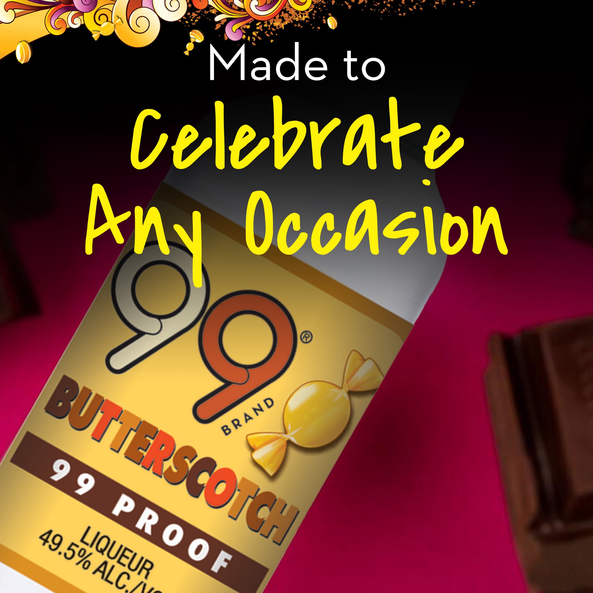 slide 2 of 5, 99 Brand Butterscotch Liqueur, 50 mL Bottle, 99 Proof, 50 ml