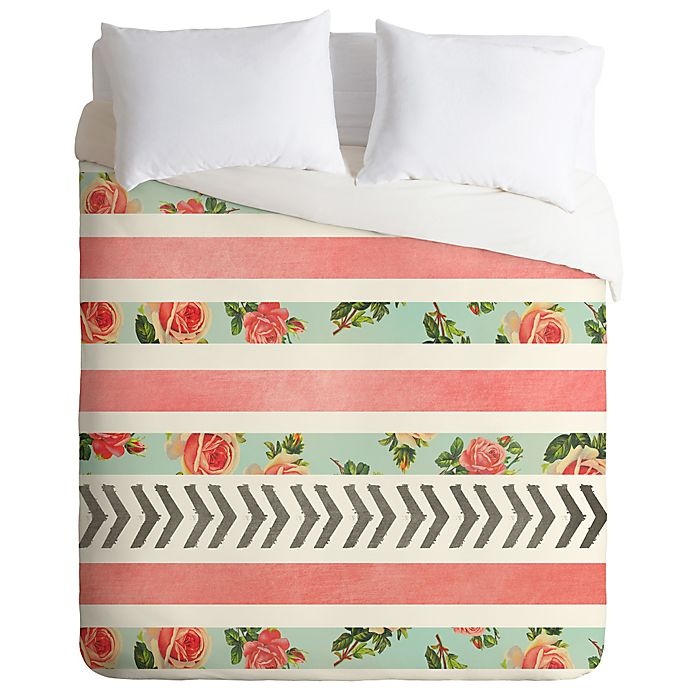 slide 2 of 2, Deny Designs Allyson Johnson Floral Stripes And Arrows Queen Duvet Cover - Pink, 1 ct