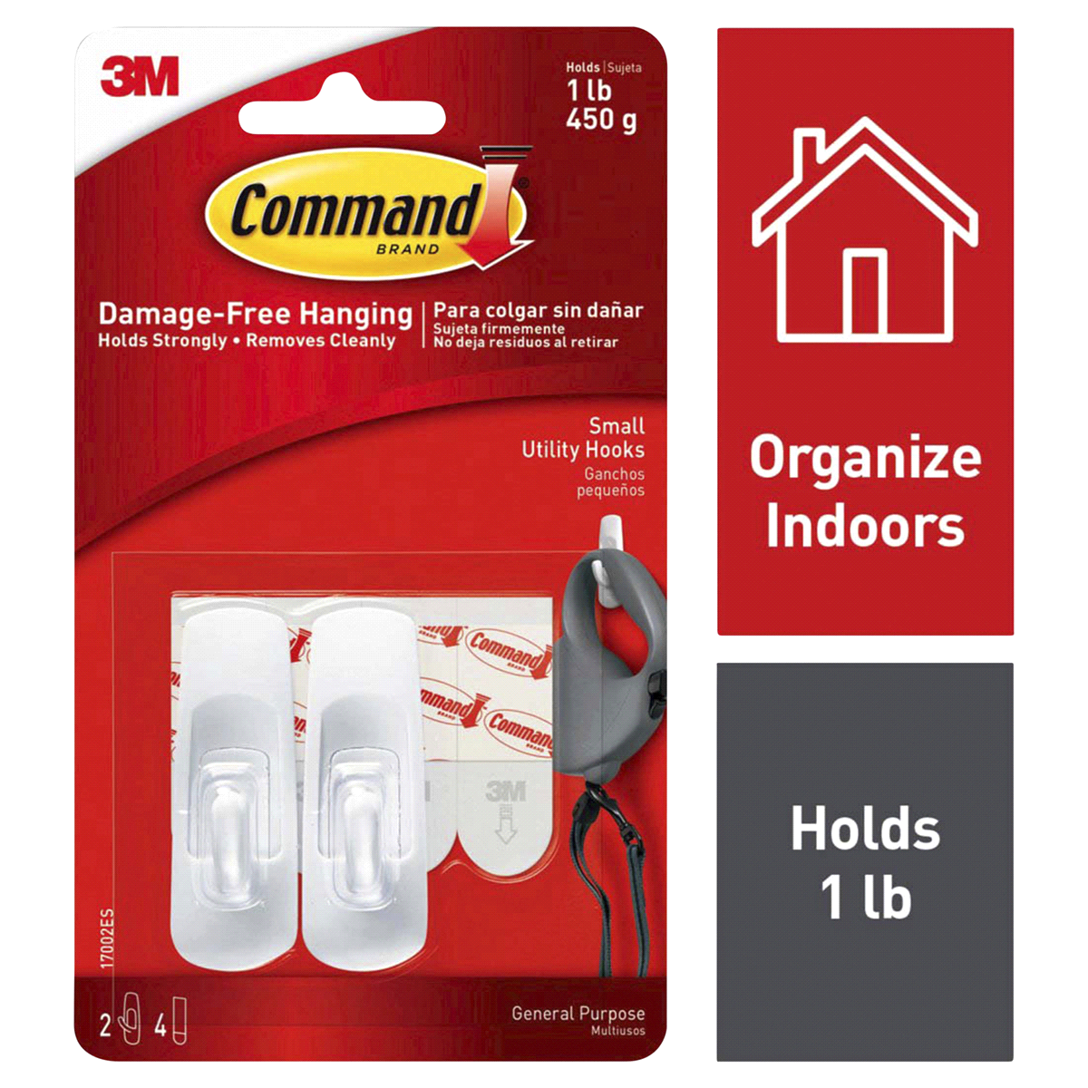slide 1 of 5, 3M Command Damage-Free Small General Purpose Hanging Utility Hooks, 2 ct