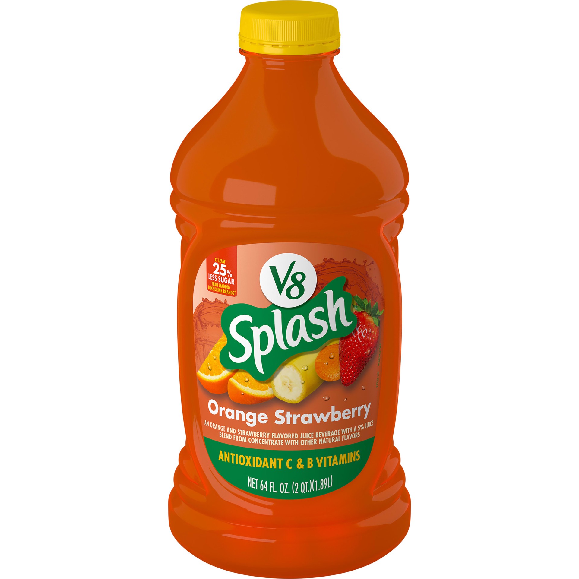 slide 1 of 8, V8 Splash Orange Strawberry Flavored Juice Beverage, 64 FL OZ Bottle, 64 oz