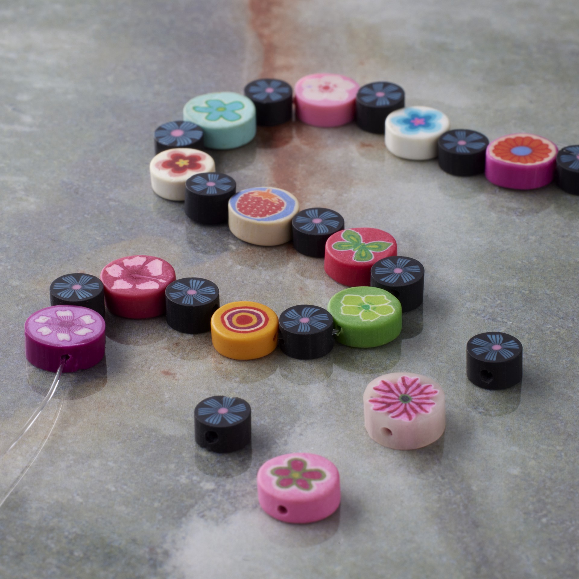 slide 3 of 3, Mixed Flower Clay Disc Beads By Bead Landing, 5mm-7mm