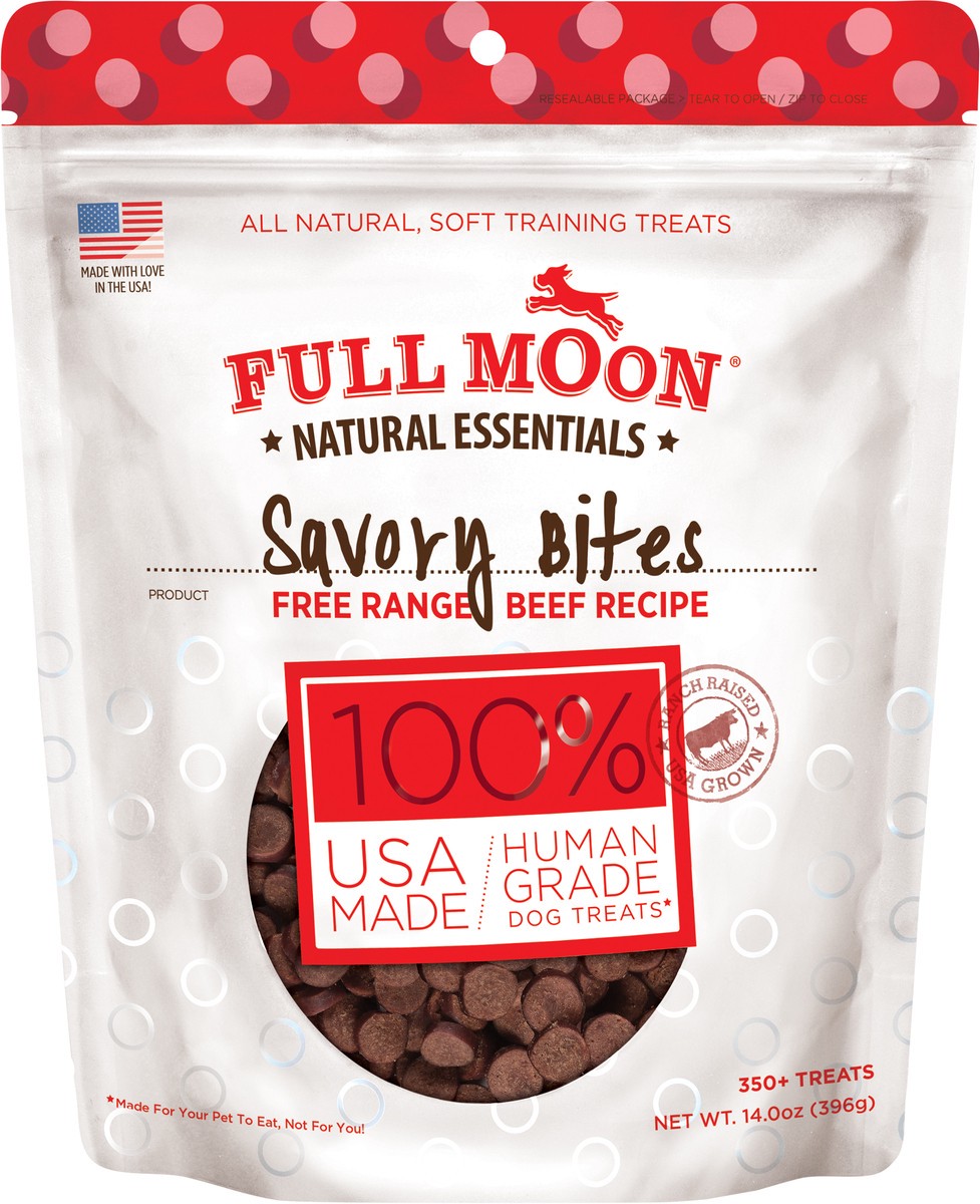 slide 2 of 2, FULL MOON All Natural Human Grade Dog Treats, Essential Beef Savory Bites, 14 Ounce, 14 oz