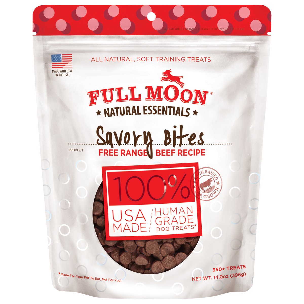 slide 1 of 2, FULL MOON All Natural Human Grade Dog Treats, Essential Beef Savory Bites, 14 Ounce, 14 oz