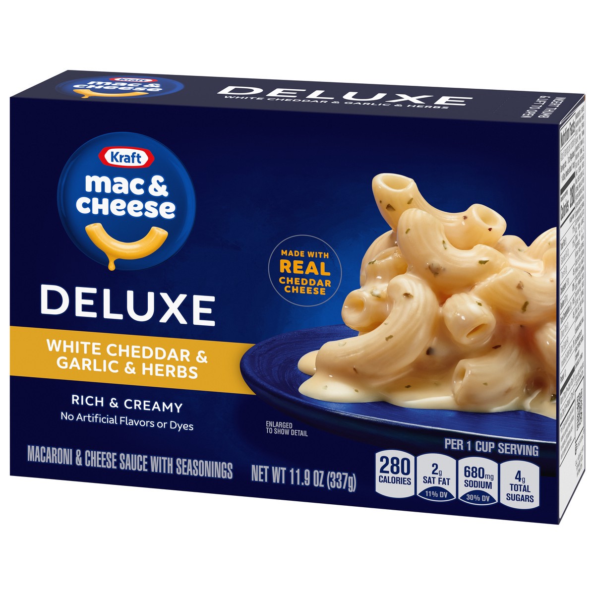 slide 3 of 9, Kraft Deluxe White Cheddar & Garlic & Herbs Mac & Cheese Macaroni and Cheese Dinner, 11.9 oz Box, 11.9 oz