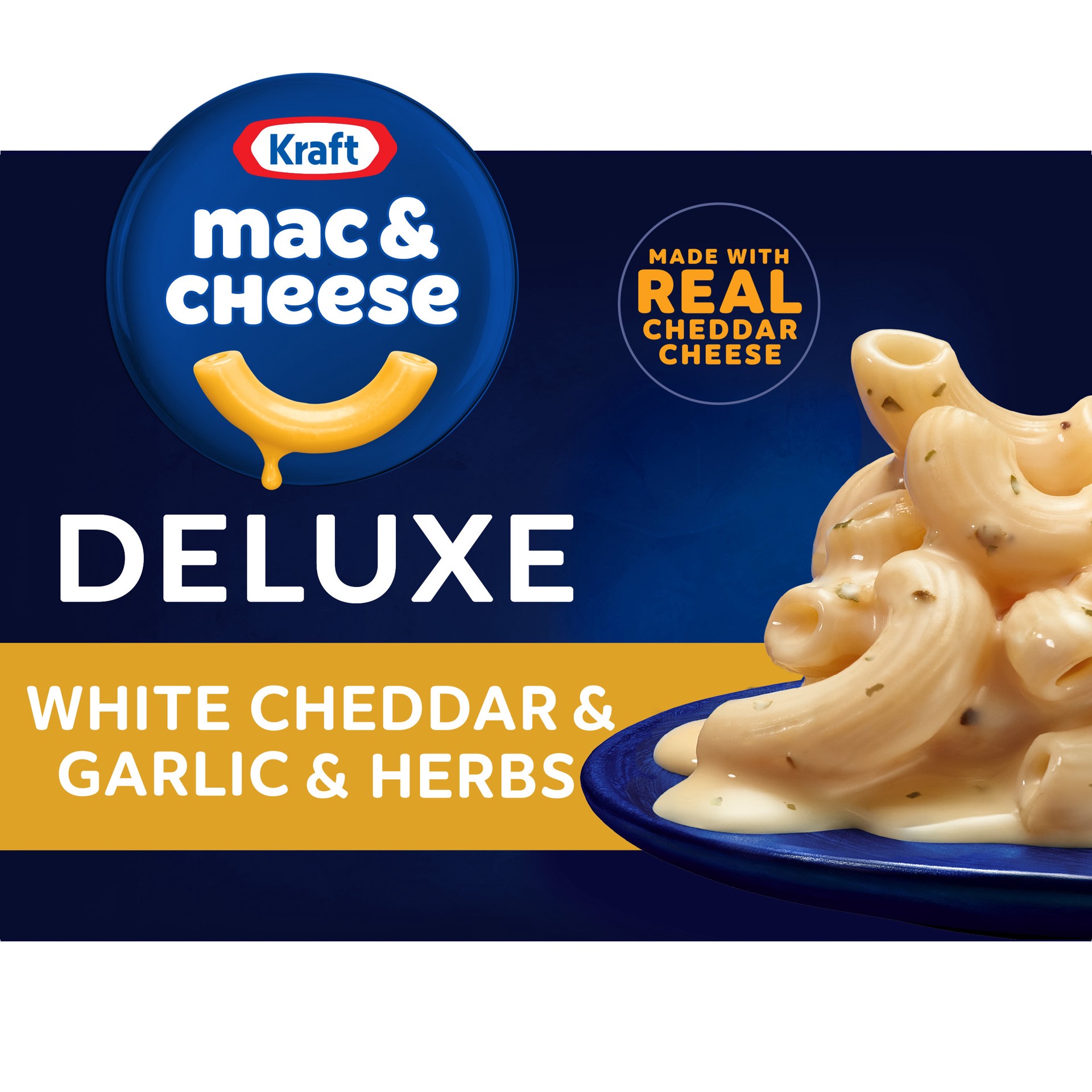 slide 1 of 9, Kraft Deluxe White Cheddar & Garlic & Herbs Mac & Cheese Macaroni and Cheese Dinner, 11.9 oz Box, 11.9 oz