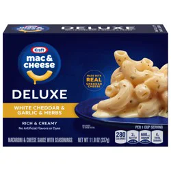 Kraft Deluxe Mac and Cheese, 1 Box, for Easy Dinner or Dinner Sides, White Cheddar and Garlic and Herbs, No Artificial Flavors or Dyes, 11.9 oz