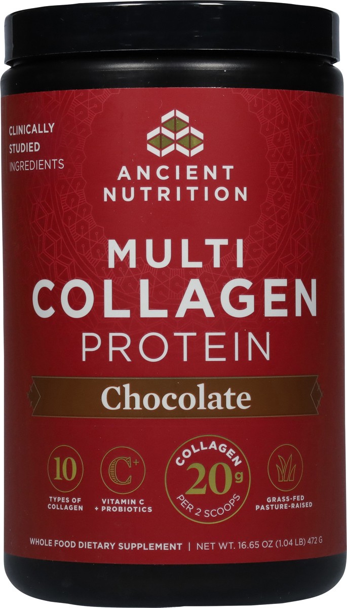 slide 2 of 9, Ancient Nutrition Multi Collagen Protein Powder Chocolate Flavor, 18.5 oz