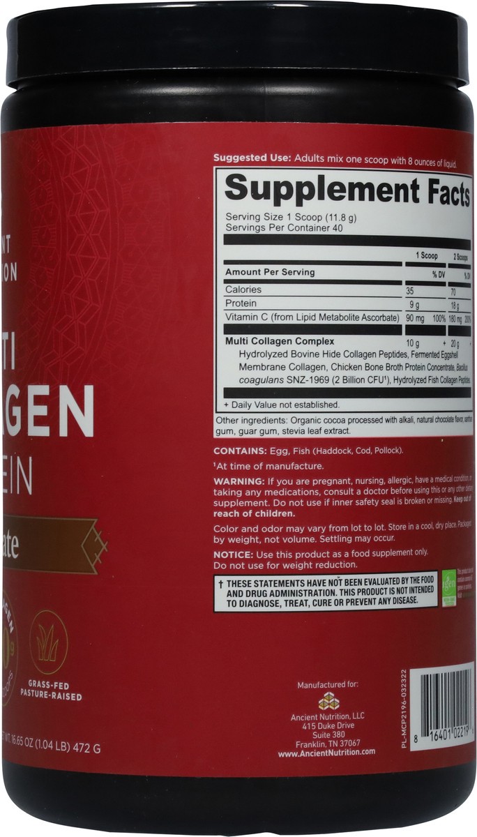 slide 8 of 9, Ancient Nutrition Multi Collagen Protein Powder Chocolate Flavor, 18.5 oz