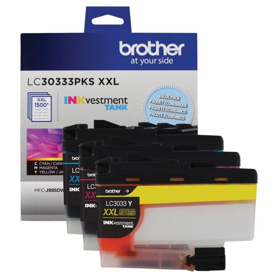 slide 2 of 4, Brother Inkvestment Tank Lc30333Pks Super-High Yield Cyan/Magenta/Yellow Ink Cartridges, Pack Of 3, 3 ct