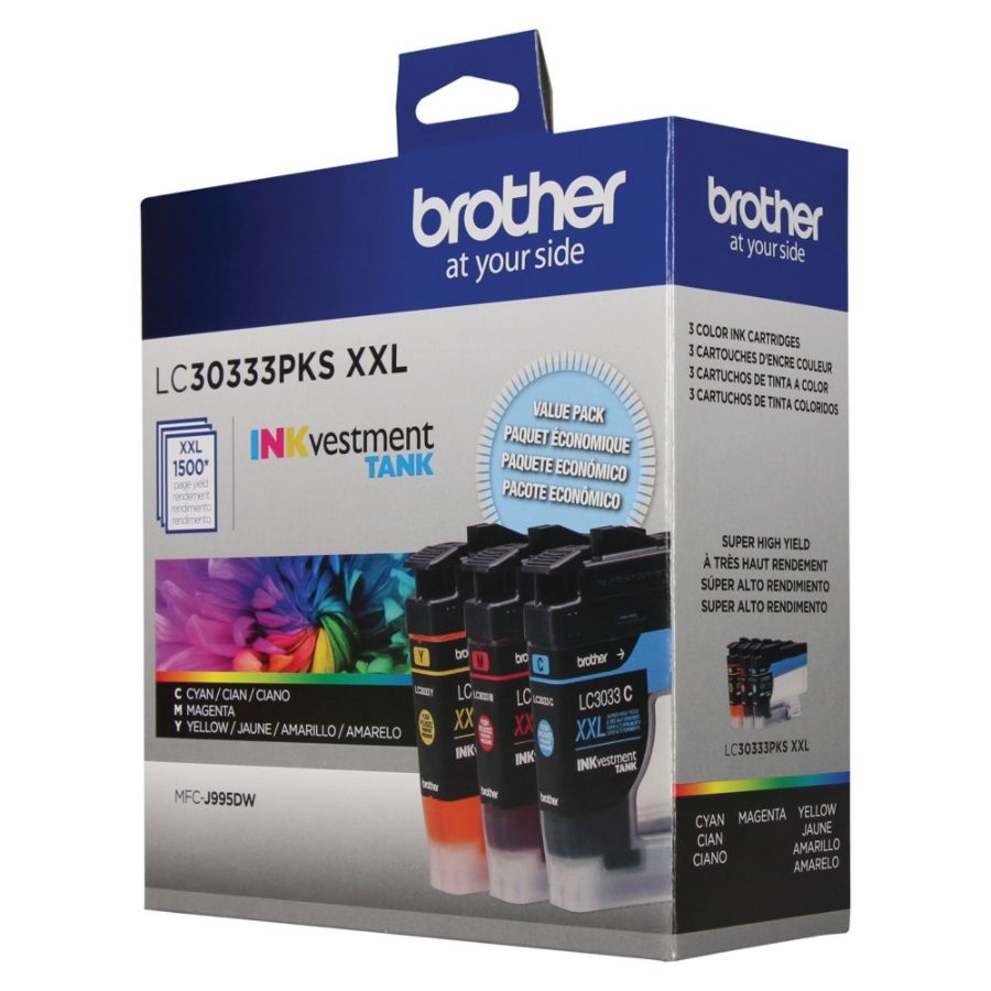 slide 4 of 4, Brother Inkvestment Tank Lc30333Pks Super-High Yield Cyan/Magenta/Yellow Ink Cartridges, Pack Of 3, 3 ct