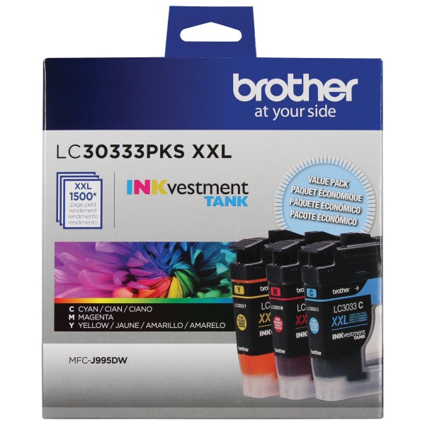 slide 1 of 4, Brother Inkvestment Tank Lc30333Pks Super-High Yield Cyan/Magenta/Yellow Ink Cartridges, Pack Of 3, 3 ct