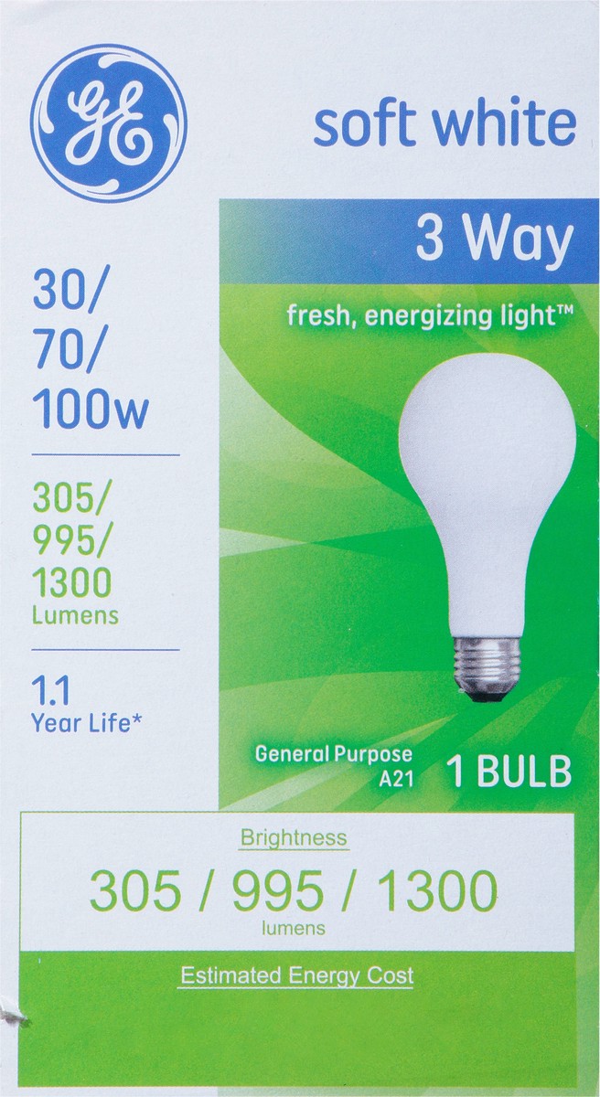 slide 4 of 11, Ge Soft White 3-Way 30/70/100 Watt A21 1Pk, 1 ct