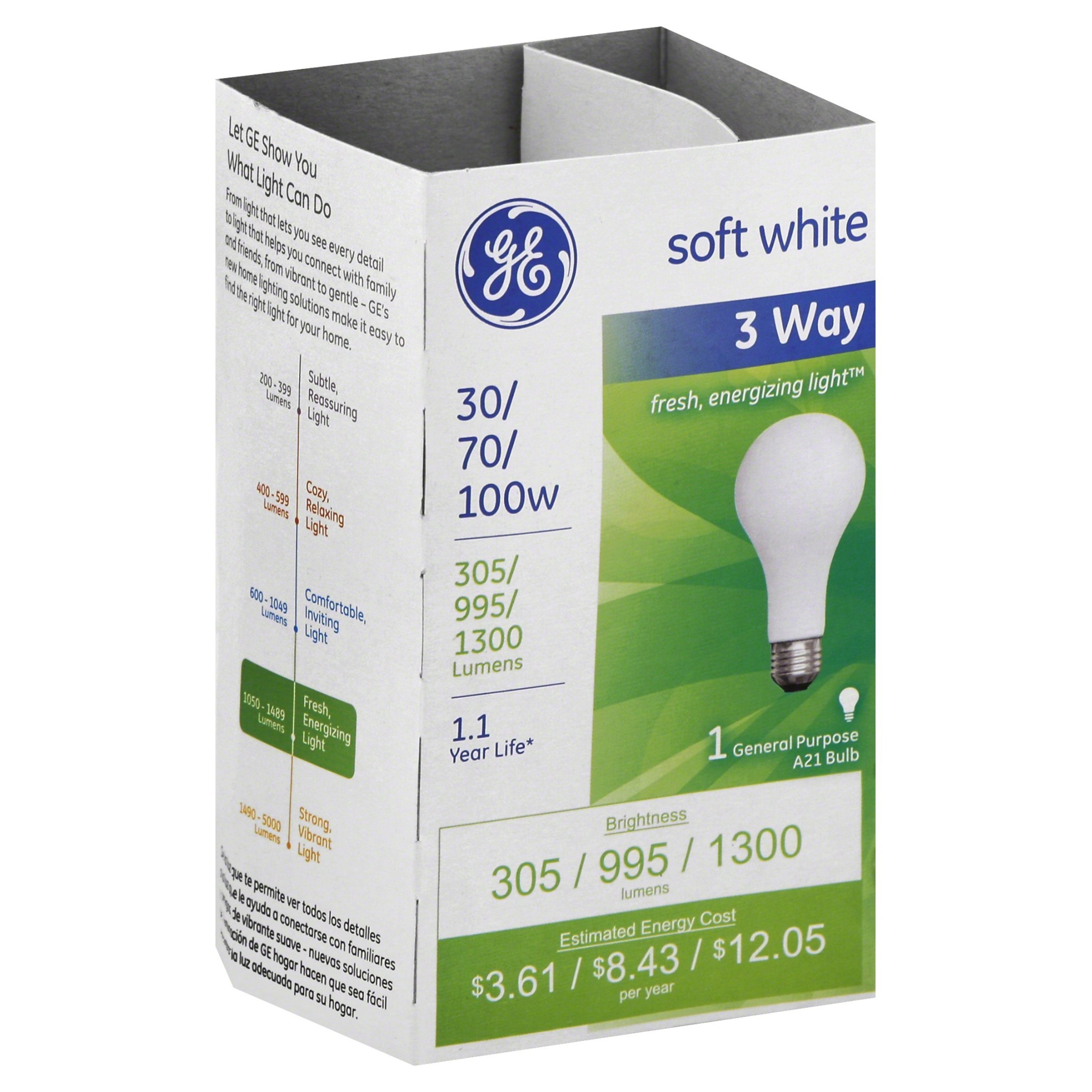 slide 1 of 1, GE Soft White 3 Way 30/70/100W Bulb, 1 ct