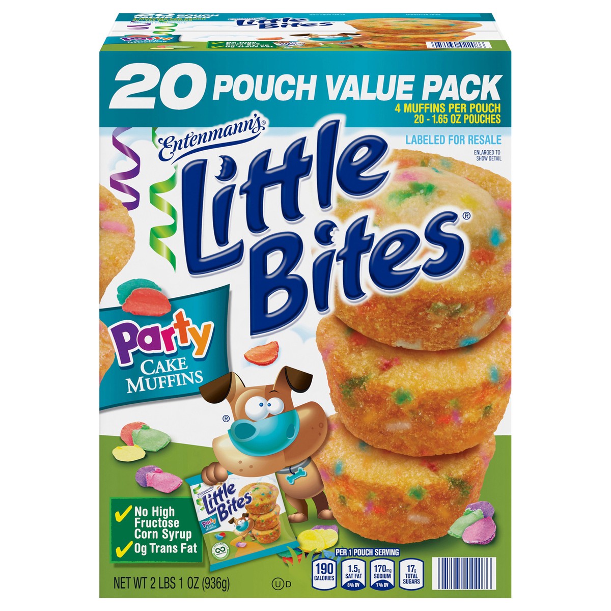 slide 13 of 13, Entenmann's Little Bites Party Cake Mini Muffins, 20 Pouch Value Pack, 33 oz