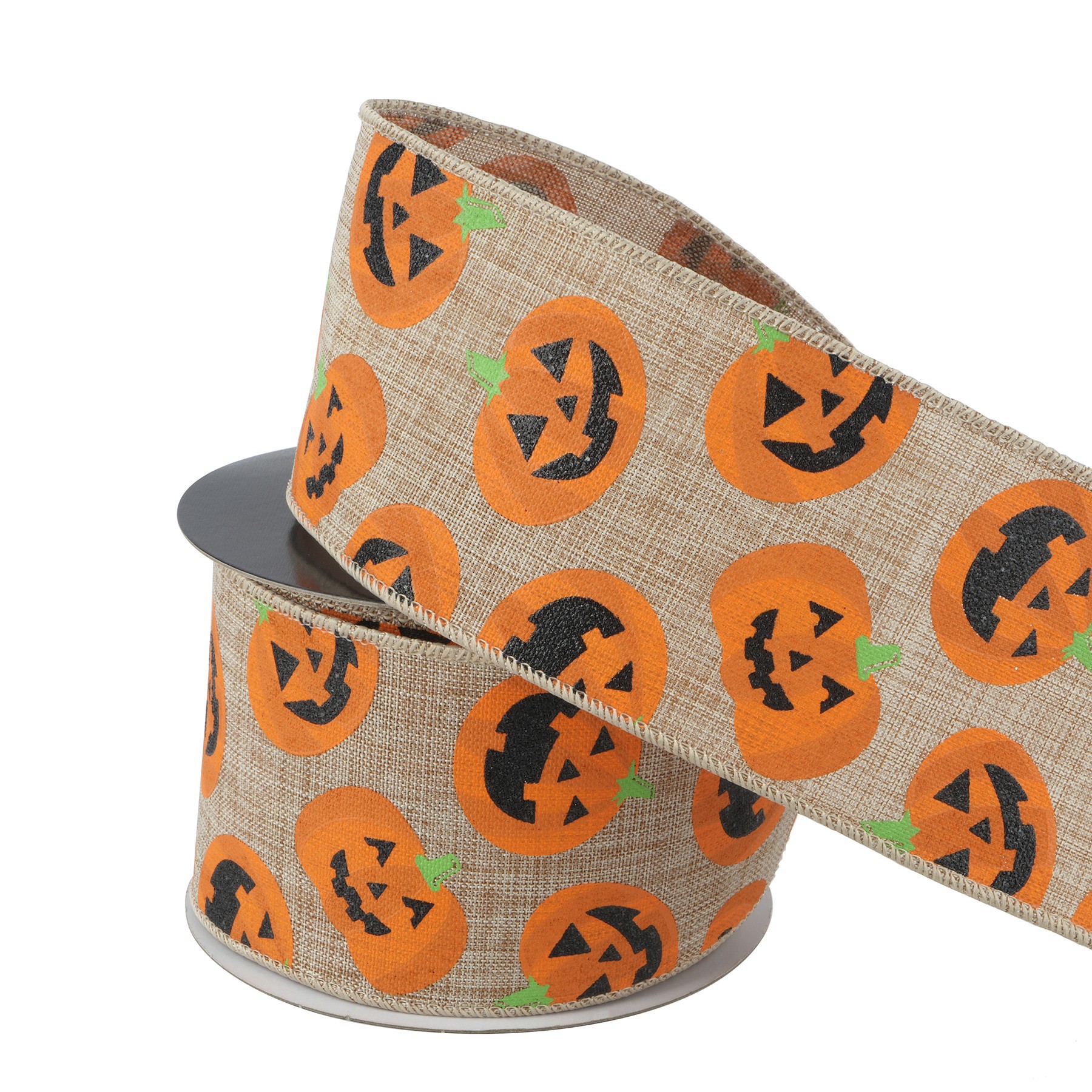 slide 3 of 3, 2.5" X 20ft. Pumpkin Wired Faux Burlap Ribbon By Celebrate It Halloween, 2.5 in x 6.6 yd