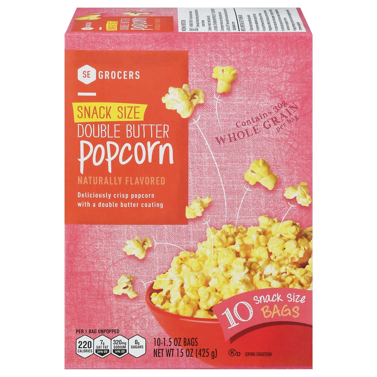 slide 1 of 10, SE Grocers Naturally Flavored Snake Size Double Butter Popcorn - 10 CT, 10 ct