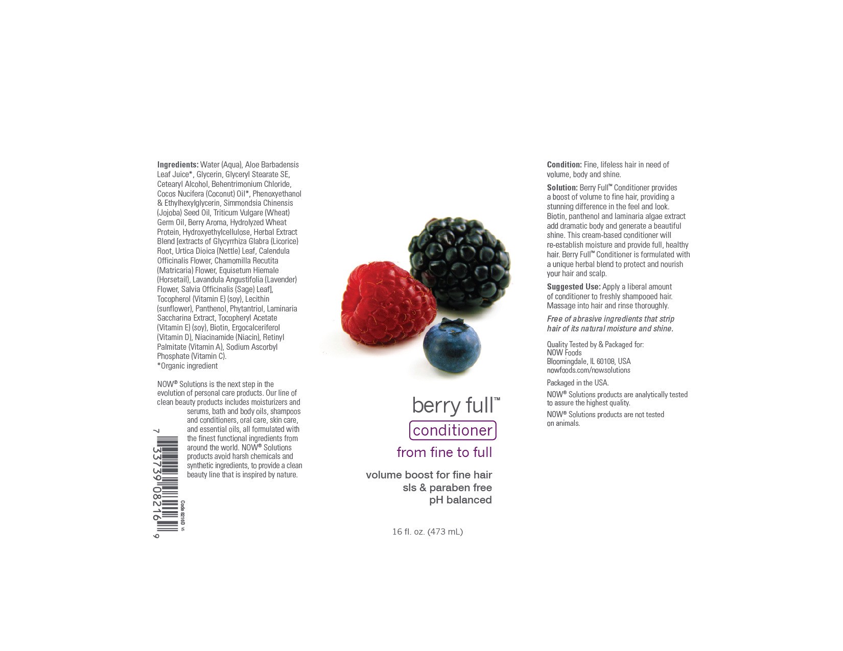 slide 3 of 4, NOW Solutions, Berry Full™, Volume Boost Conditioner for Fine Hair with Biotin, pH Balnced, 1.14 fl oz