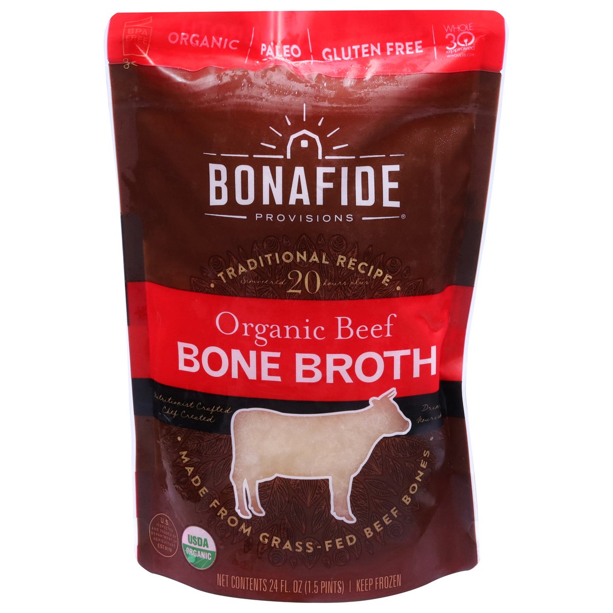 slide 1 of 1, Bonafide Provisions Provisions Organic Frozen Fresh Beef Bone Broth, 24 oz