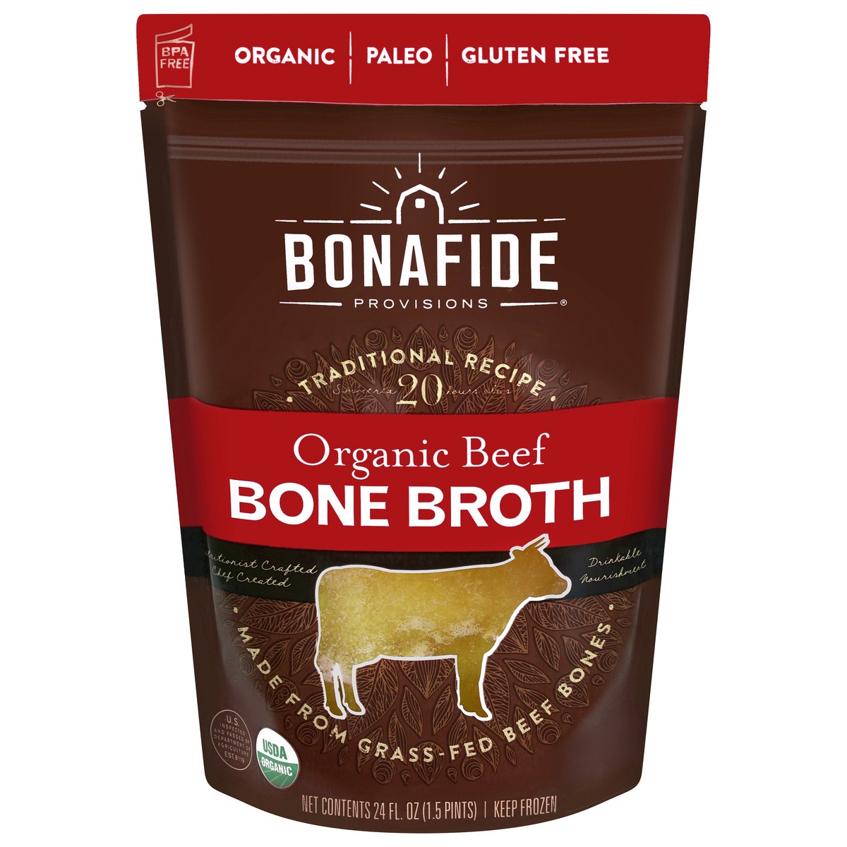 slide 1 of 1, Bonafide Provisions Provisions Organic Frozen Fresh Beef Bone Broth, 24 oz
