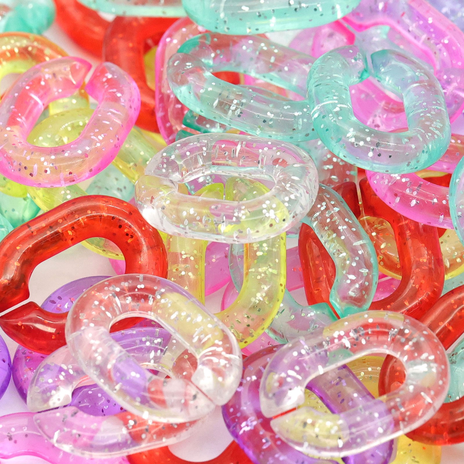 slide 3 of 3, Transparent Glitter Plastic Chain Links By Creatology, 17mm x 5mm