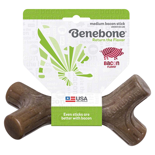 slide 1 of 1, Benebone Bacon Stick Dog Chew Toy, MED