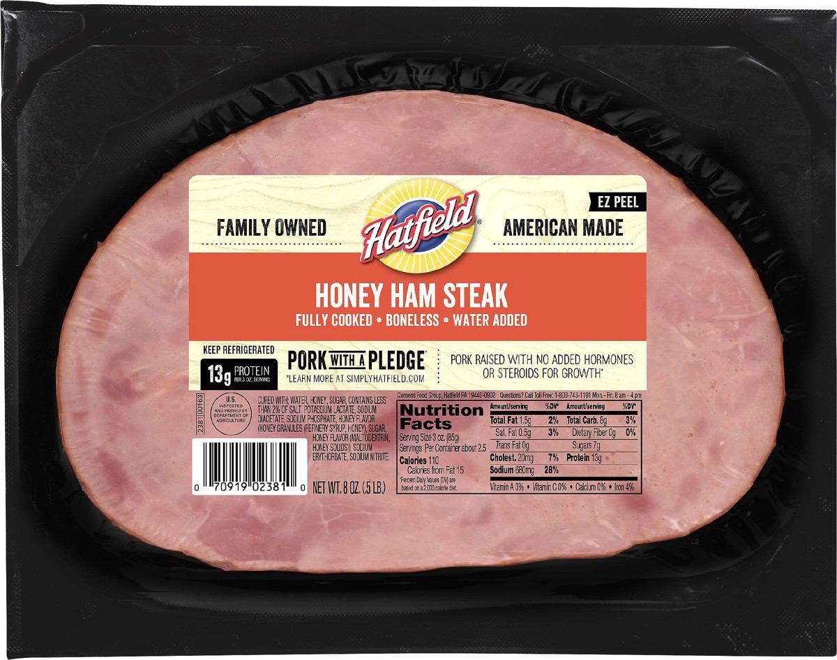 slide 1 of 7, Hatfield Boneless Honey Ham Steak 8 oz, 8 oz