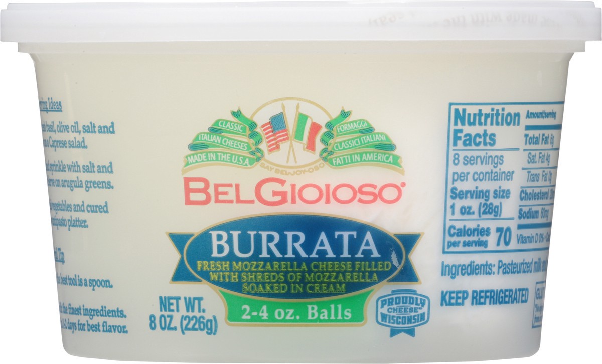 slide 8 of 9, BelGioioso Burrata Cheese Filled with Mozzarella and Cream 8 oz, 8 oz