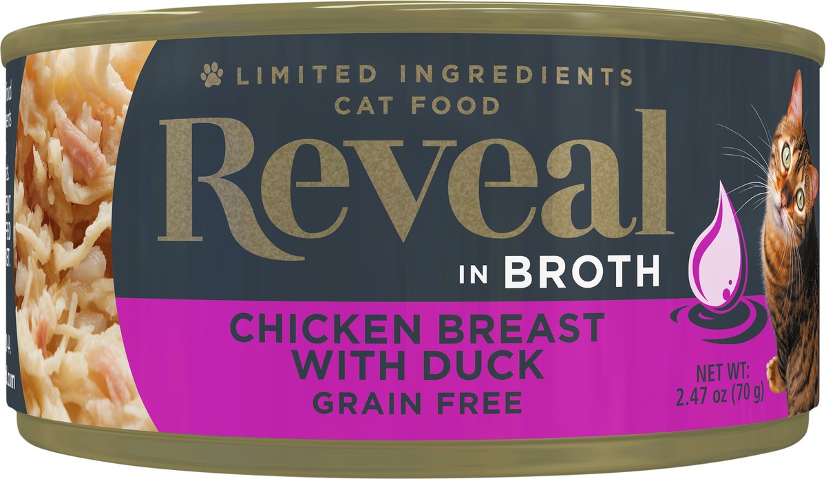 slide 10 of 10, Reveal Natural Wet Cat Food Chicken Breast with Duck in Broth 2.47 oz Can, 2.12 oz