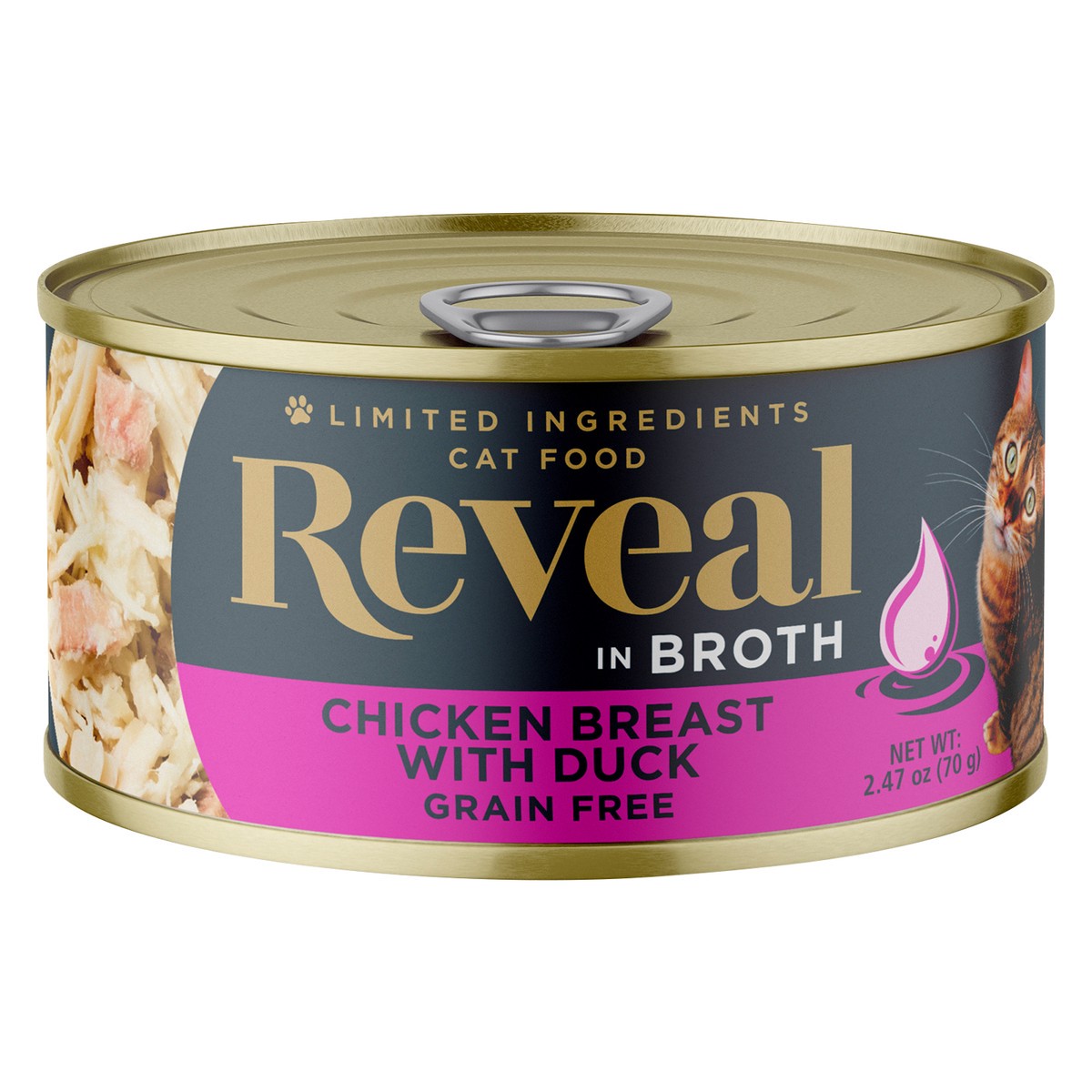 slide 7 of 10, Reveal Natural Wet Cat Food Chicken Breast with Duck in Broth 2.47 oz Can, 2.12 oz
