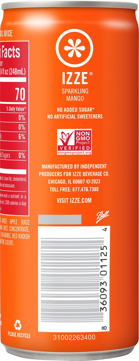 slide 6 of 7, IZZE Sparkling Mango Juice Beverage- 8.4 fl oz,