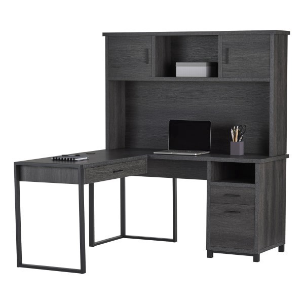 slide 3 of 10, Realspace Dejori 59"W L-Shaped Desk With Hutch, Charcoal, 1 ct