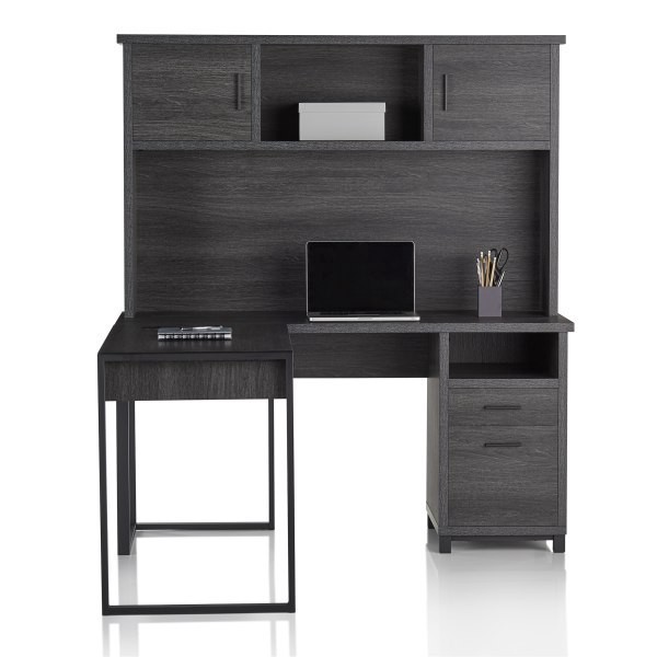 slide 9 of 10, Realspace Dejori 59"W L-Shaped Desk With Hutch, Charcoal, 1 ct