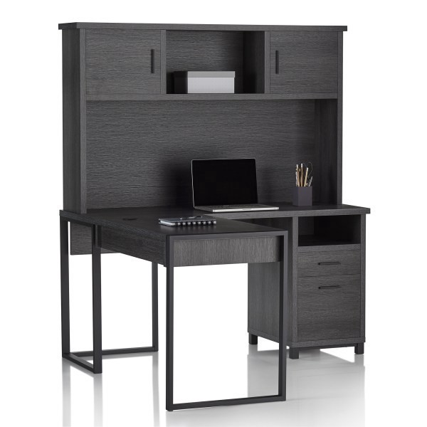 slide 5 of 10, Realspace Dejori 59"W L-Shaped Desk With Hutch, Charcoal, 1 ct