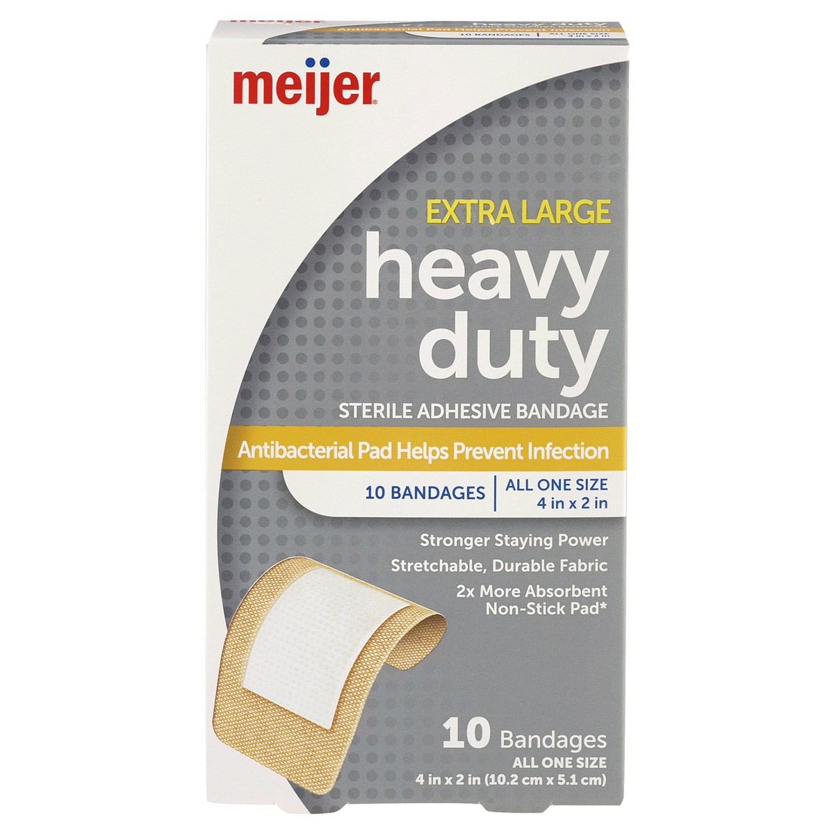 slide 1 of 9, Meijer Heavy Duty Adhesive Bandages, Antibacterial, 10 XL Bandages, 10 CT     