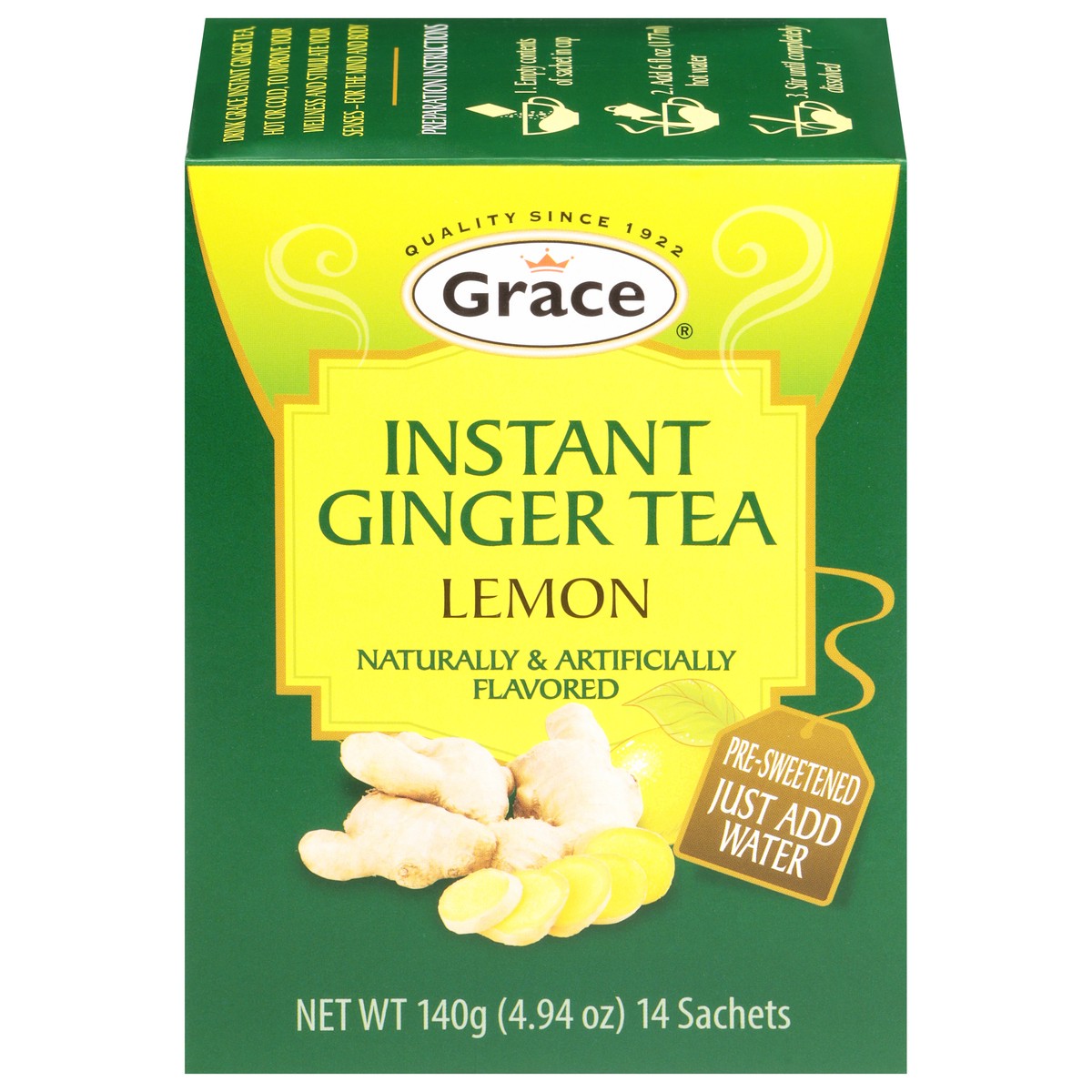 slide 1 of 9, Grace Instant Lemon Ginger Tea 14 Sachets, 14 ct