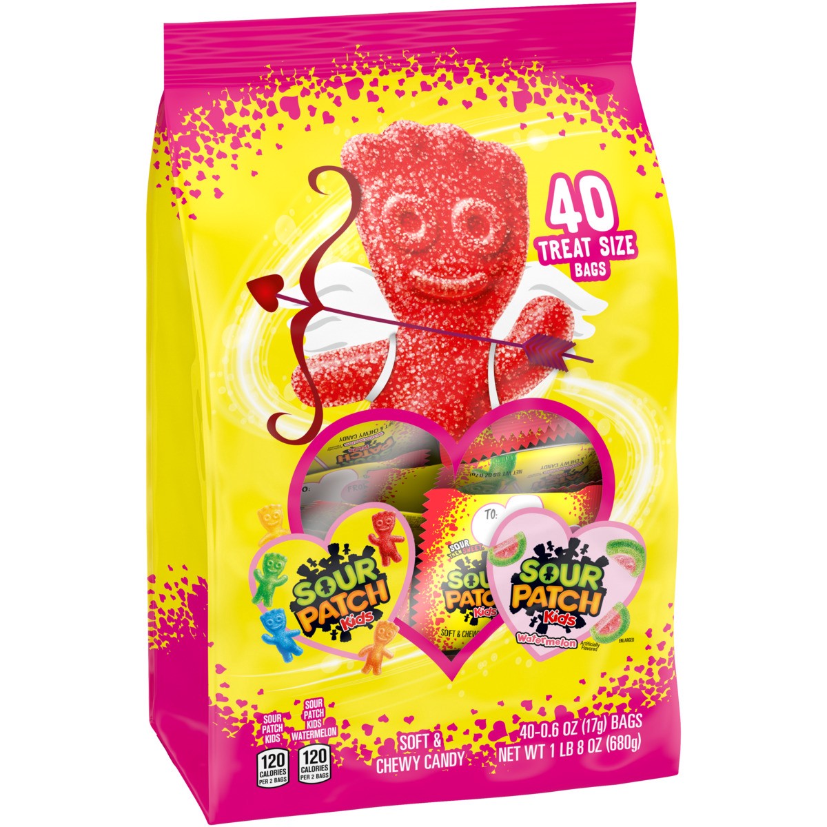 slide 9 of 9, SOUR PATCH KIDS Original & Watermelon Valentine Candy Variety Pack, 40 Snack Packs, 24 oz