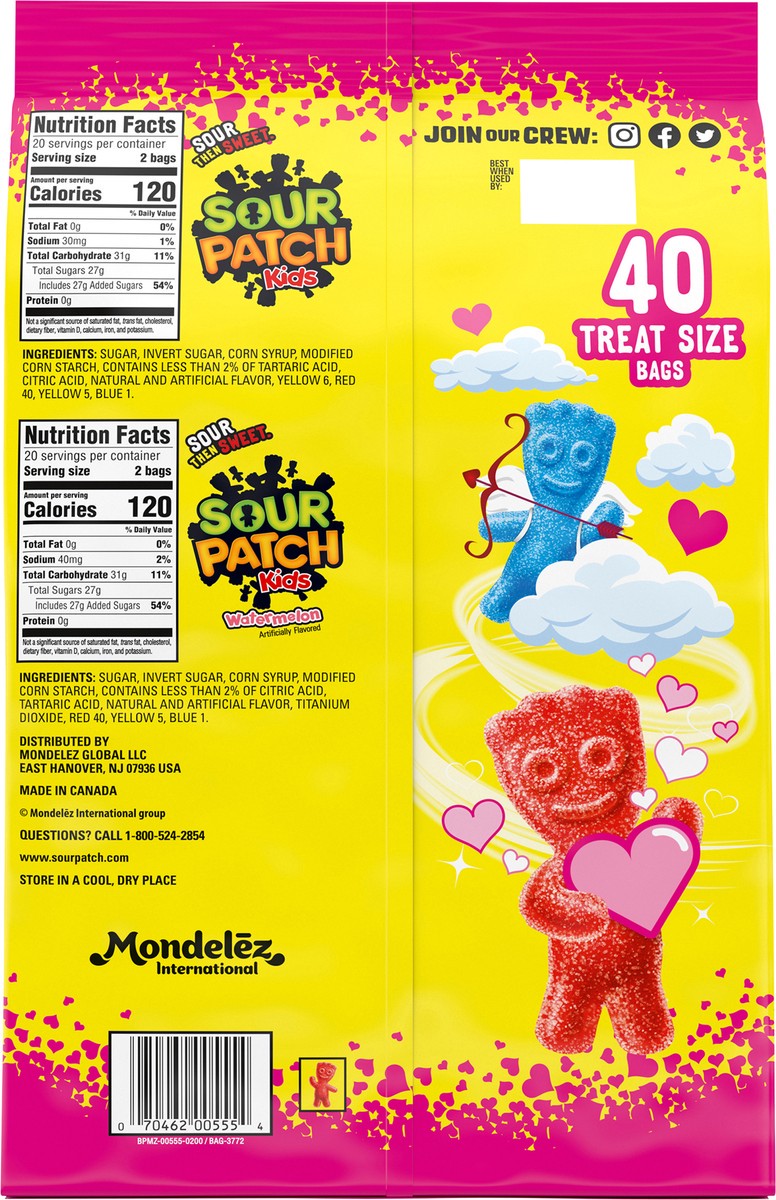 slide 8 of 9, SOUR PATCH KIDS Original & Watermelon Valentine Candy Variety Pack, 40 Snack Packs, 24 oz