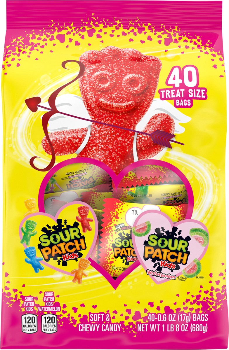 slide 3 of 9, SOUR PATCH KIDS Original & Watermelon Valentine Candy Variety Pack, 40 Snack Packs, 24 oz