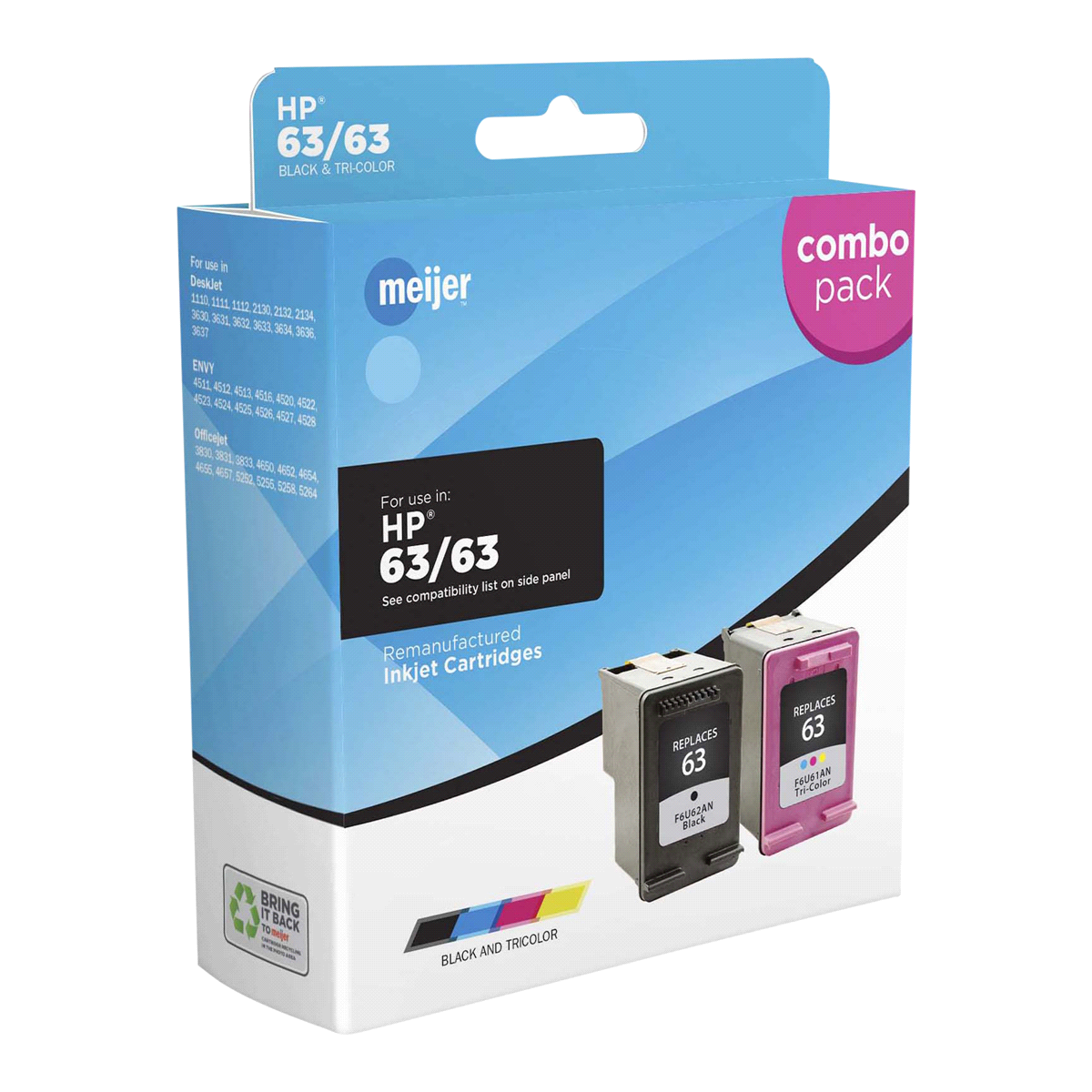 slide 1 of 1, Meijer Brand Replacement Cartridge for HP 63 Black & Tri-Color Combo Pack, 1 ct