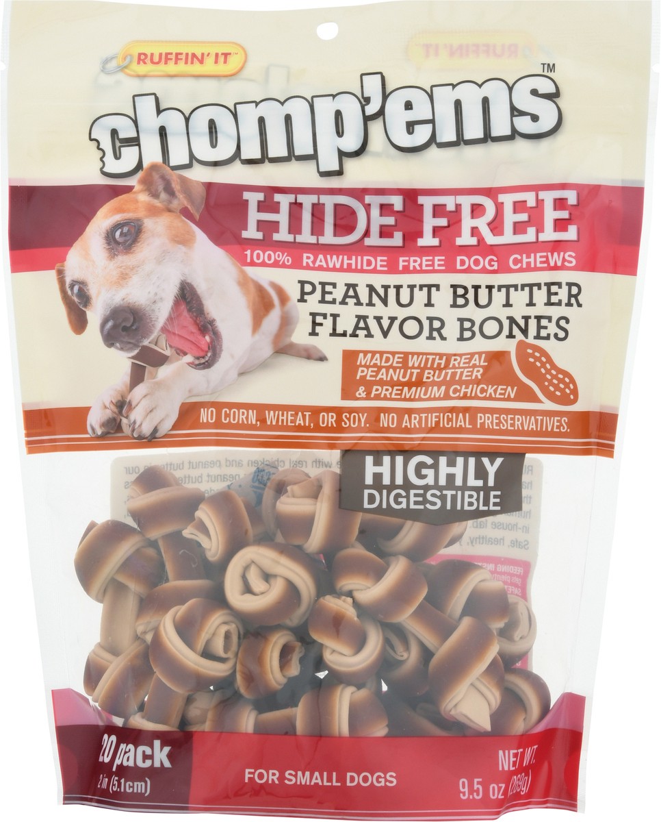 slide 10 of 14, Ruffin' It Chomp'ems Small Dogs Hide Free Peanut Butter Flavor Bones Dog Chews 20 ea, 20 ct