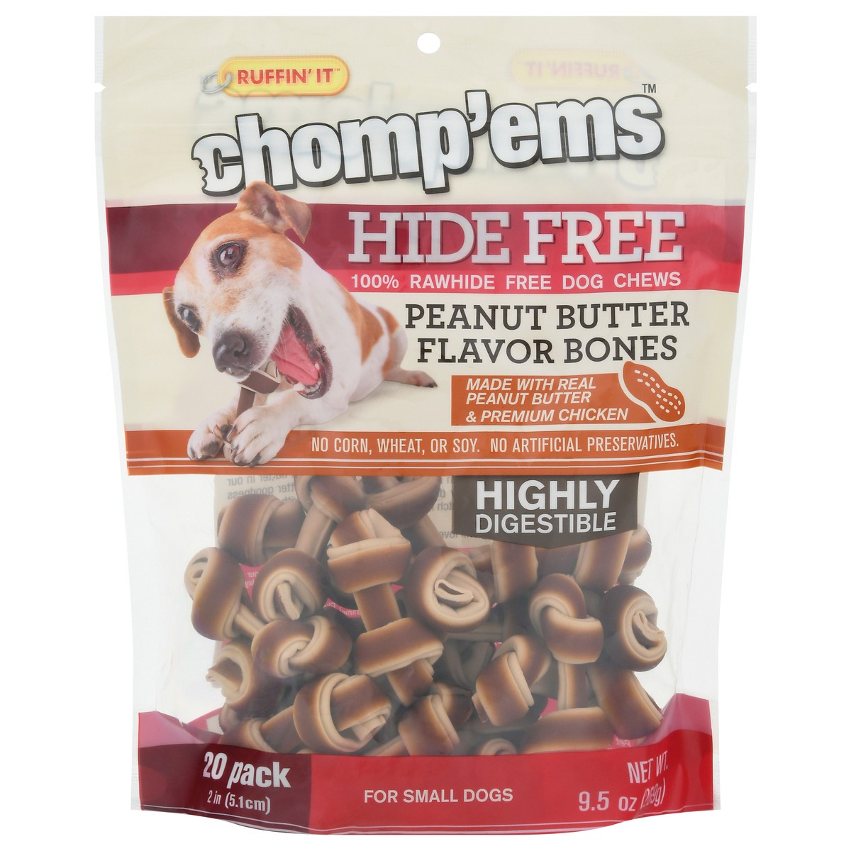 slide 3 of 14, Ruffin' It Chomp'ems Small Dogs Hide Free Peanut Butter Flavor Bones Dog Chews 20 ea, 20 ct